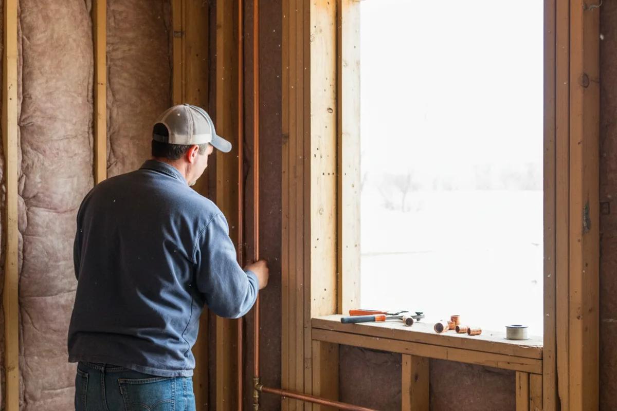 Licensed plumber running new copper supply lines in a Lisbon home